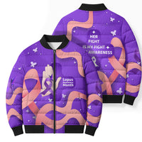 Lupus Awareness Bomber Puffer Jacket Her Fight Is My Fight - Purple Ribbon Butterfly Wave Style