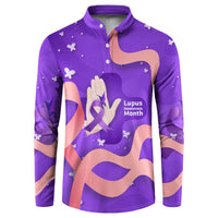 Lupus Awareness Button Sweatshirt Her Fight Is My Fight - Purple Ribbon Butterfly Wave Style