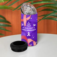 Lupus Awareness 4 in 1 Can Cooler Tumbler Her Fight Is My Fight - Purple Ribbon Butterfly Wave Style