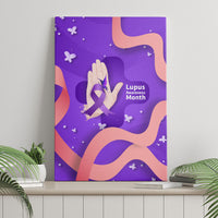 Lupus Awareness Canvas Wall Art Her Fight Is My Fight - Purple Ribbon Butterfly Wave Style