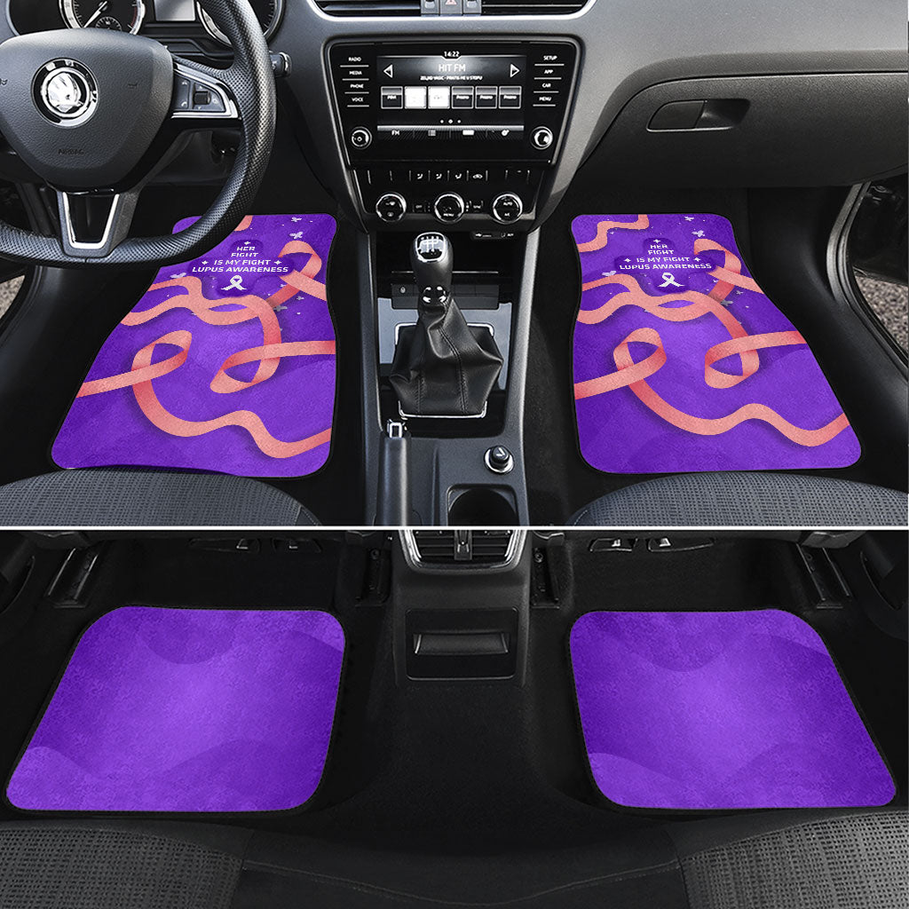Lupus Awareness Car Mats Her Fight Is My Fight - Purple Ribbon Butterfly Wave Style