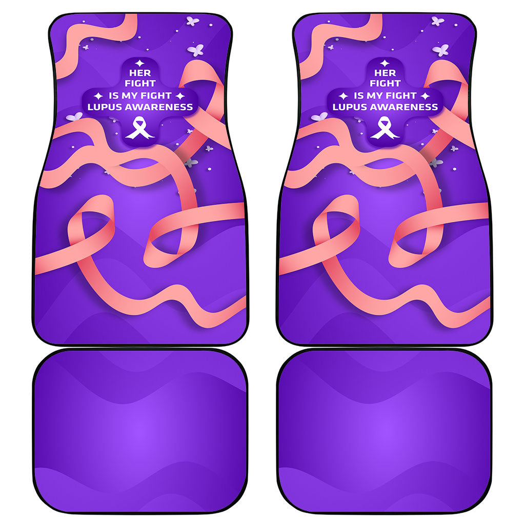 Lupus Awareness Car Mats Her Fight Is My Fight - Purple Ribbon Butterfly Wave Style