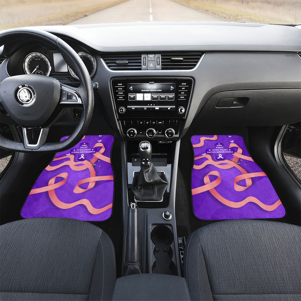 Lupus Awareness Car Mats Her Fight Is My Fight - Purple Ribbon Butterfly Wave Style