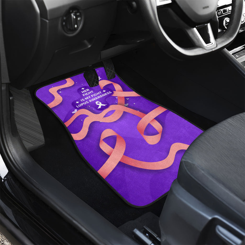 Lupus Awareness Car Mats Her Fight Is My Fight - Purple Ribbon Butterfly Wave Style