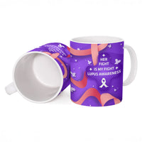 Lupus Awareness Ceramic Mug Her Fight Is My Fight - Purple Ribbon Butterfly Wave Style