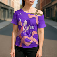 Lupus Awareness Cross Shoulder Shirt Her Fight Is My Fight - Purple Ribbon Butterfly Wave Style