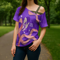 Lupus Awareness Cross Shoulder Shirt Her Fight Is My Fight - Purple Ribbon Butterfly Wave Style