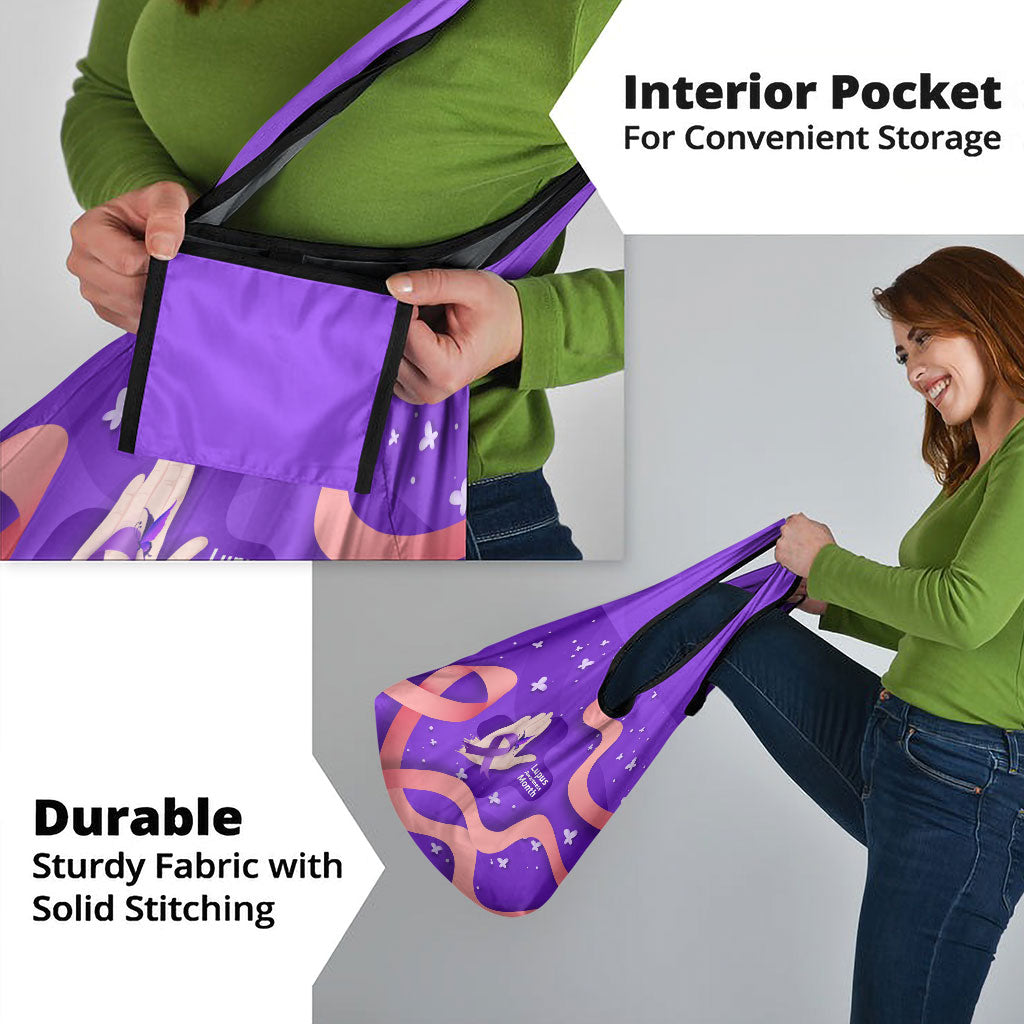 Lupus Awareness Grocery Bag Her Fight Is My Fight - Purple Ribbon Butterfly Wave Style