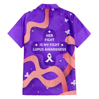Lupus Awareness Hawaiian Shirt Her Fight Is My Fight - Purple Ribbon Butterfly Wave Style