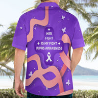 Lupus Awareness Hawaiian Shirt Her Fight Is My Fight - Purple Ribbon Butterfly Wave Style