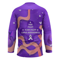 Lupus Awareness Hockey Jersey Her Fight Is My Fight - Purple Ribbon Butterfly Wave Style