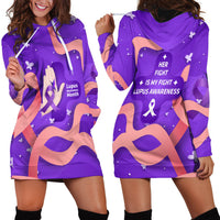 Lupus Awareness Hoodie Dress Her Fight Is My Fight - Purple Ribbon Butterfly Wave Style