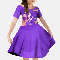 Lupus Awareness Kid Short Sleeve Dress Her Fight Is My Fight - Purple Ribbon Butterfly Wave Style