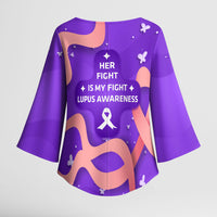 Lupus Awareness Kimono Sleeve Blouse Her Fight Is My Fight - Purple Ribbon Butterfly Wave Style