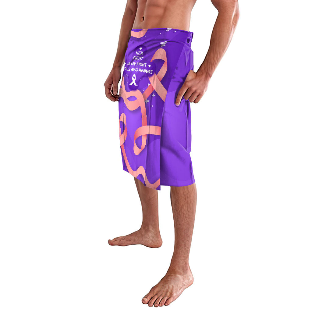 Lupus Awareness Lavalava Her Fight Is My Fight - Purple Ribbon Butterfly Wave Style