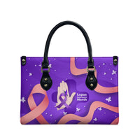 Lupus Awareness Leather Bag Her Fight Is My Fight - Purple Ribbon Butterfly Wave Style
