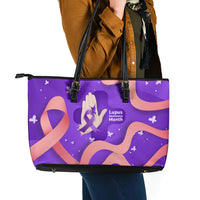 Lupus Awareness Leather Tote Bag Her Fight Is My Fight - Purple Ribbon Butterfly Wave Style