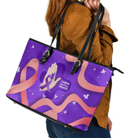 Lupus Awareness Leather Tote Bag Her Fight Is My Fight - Purple Ribbon Butterfly Wave Style