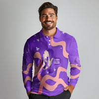 Lupus Awareness Long Sleeve Polo Shirt Her Fight Is My Fight - Purple Ribbon Butterfly Wave Style