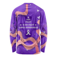 Lupus Awareness Long Sleeve Shirt Her Fight Is My Fight - Purple Ribbon Butterfly Wave Style
