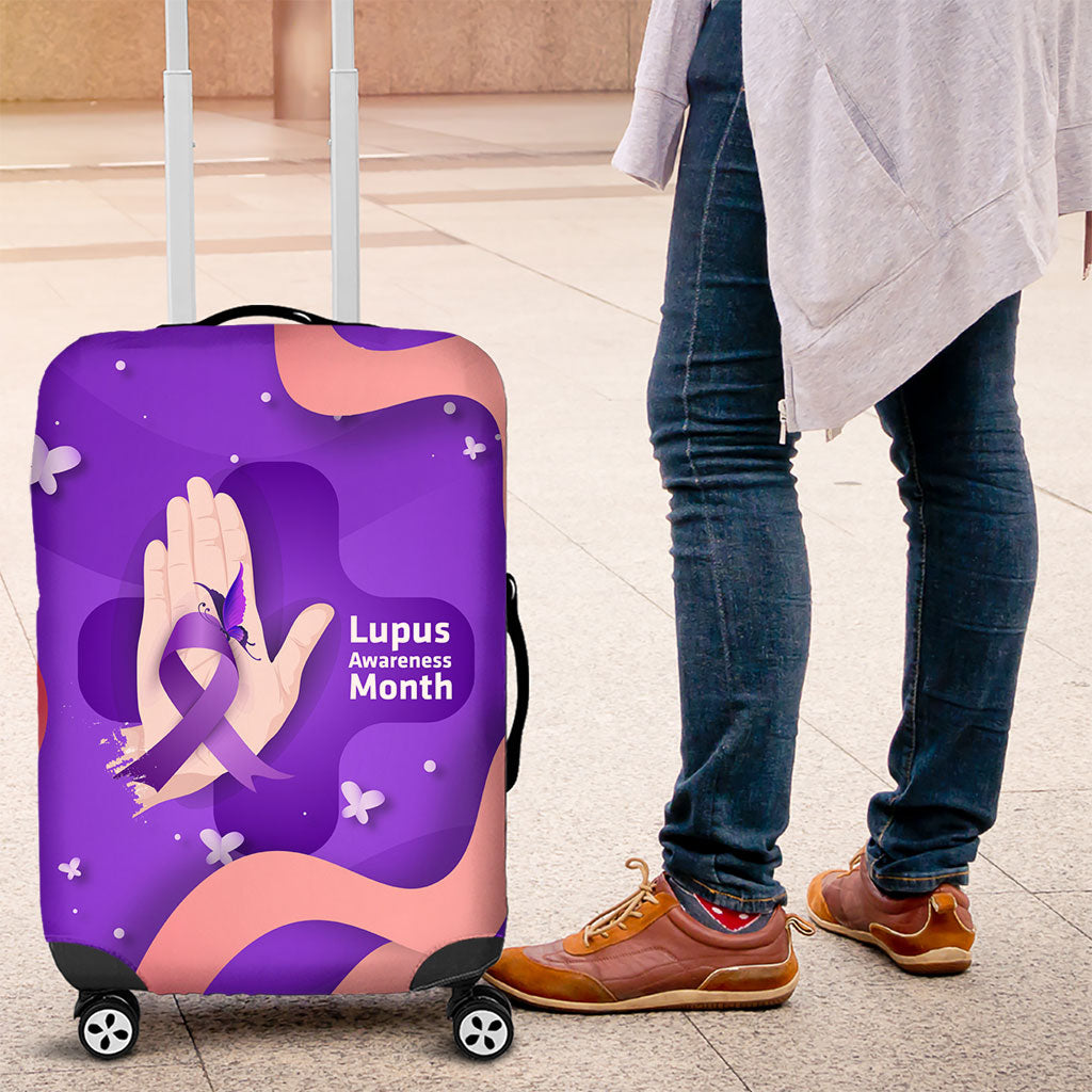 Lupus Awareness Luggage Cover Her Fight Is My Fight - Purple Ribbon Butterfly Wave Style