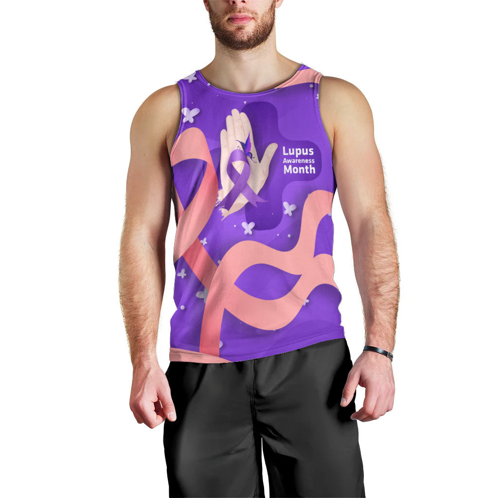 Lupus Awareness Men Tank Top Her Fight Is My Fight - Purple Ribbon Butterfly Wave Style