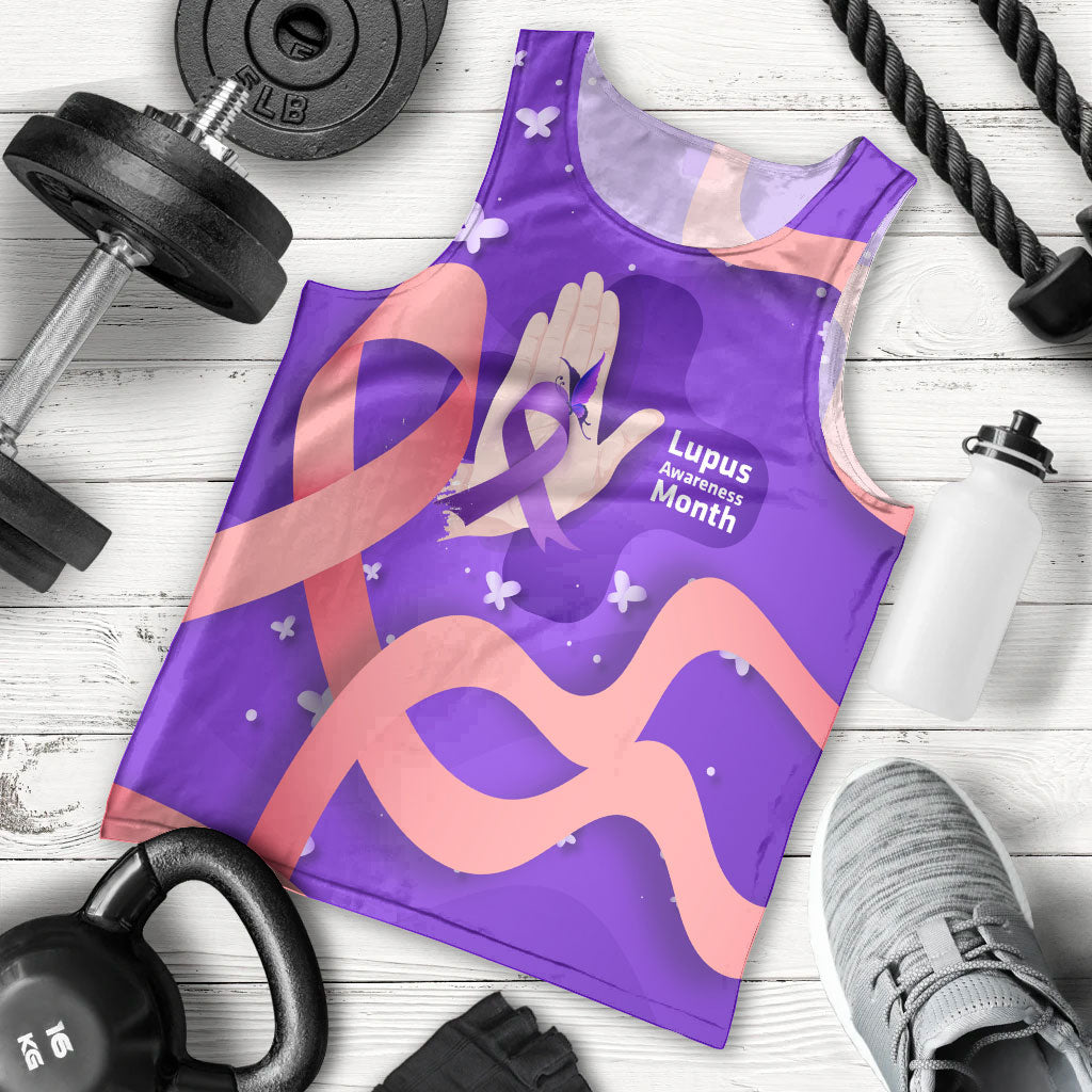 Lupus Awareness Men Tank Top Her Fight Is My Fight - Purple Ribbon Butterfly Wave Style