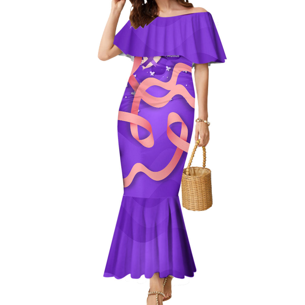 Lupus Awareness Mermaid Dress Her Fight Is My Fight - Purple Ribbon Butterfly Wave Style