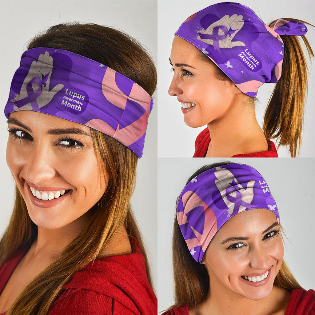 Lupus Awareness Neck Gaiter Her Fight Is My Fight - Purple Ribbon Butterfly Wave Style