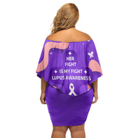 Lupus Awareness Off Shoulder Short Dress Her Fight Is My Fight - Purple Ribbon Butterfly Wave Style