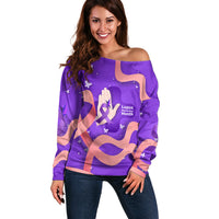 Lupus Awareness Off Shoulder Sweater Her Fight Is My Fight - Purple Ribbon Butterfly Wave Style