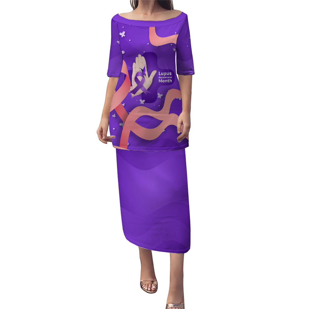 Lupus Awareness Puletasi Her Fight Is My Fight - Purple Ribbon Butterfly Wave Style