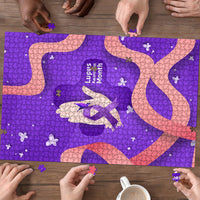 Lupus Awareness Puzzle Her Fight Is My Fight - Purple Ribbon Butterfly Wave Style