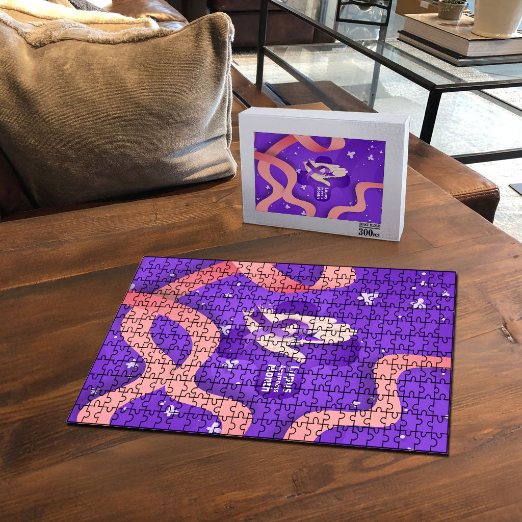 Lupus Awareness Puzzle Her Fight Is My Fight - Purple Ribbon Butterfly Wave Style