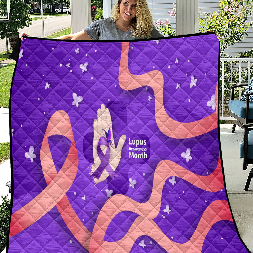 Lupus Awareness Quilt Her Fight Is My Fight - Purple Ribbon Butterfly Wave Style
