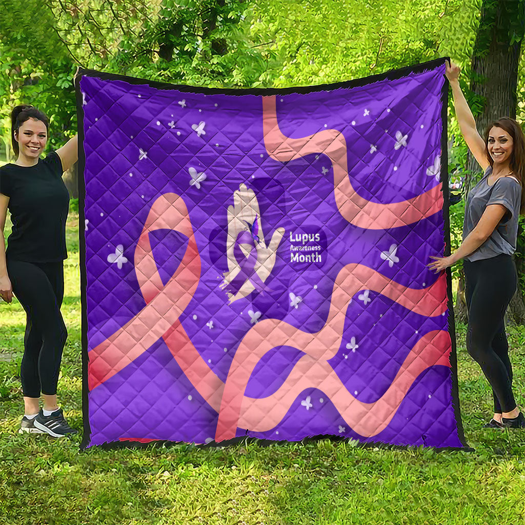 Lupus Awareness Quilt Her Fight Is My Fight - Purple Ribbon Butterfly Wave Style