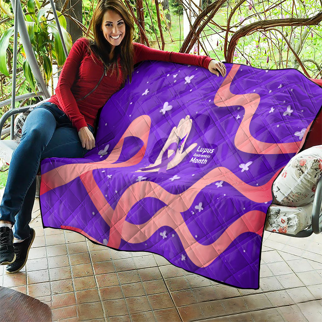 Lupus Awareness Quilt Her Fight Is My Fight - Purple Ribbon Butterfly Wave Style