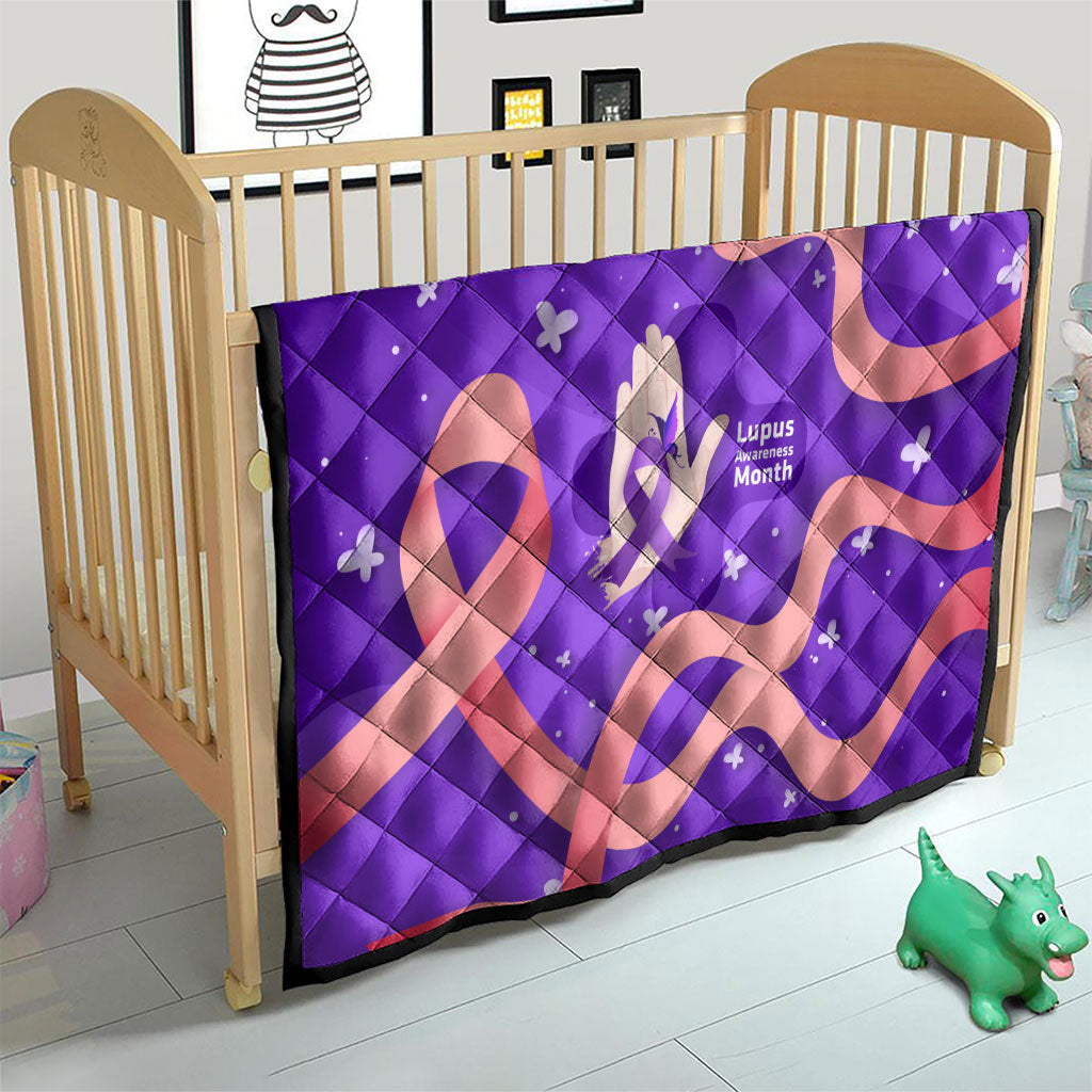 Lupus Awareness Quilt Her Fight Is My Fight - Purple Ribbon Butterfly Wave Style