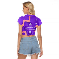 Lupus Awareness Raglan Cropped T Shirt Her Fight Is My Fight - Purple Ribbon Butterfly Wave Style