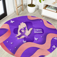Lupus Awareness Round Carpet Her Fight Is My Fight - Purple Ribbon Butterfly Wave Style