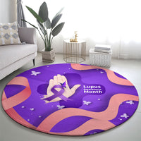 Lupus Awareness Round Carpet Her Fight Is My Fight - Purple Ribbon Butterfly Wave Style