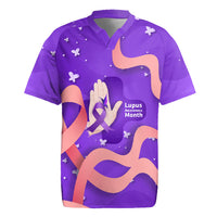 Lupus Awareness Rugby Jersey Her Fight Is My Fight - Purple Ribbon Butterfly Wave Style