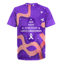 Lupus Awareness Rugby Jersey Her Fight Is My Fight - Purple Ribbon Butterfly Wave Style