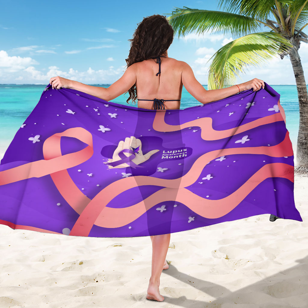 Lupus Awareness Sarong Her Fight Is My Fight - Purple Ribbon Butterfly Wave Style