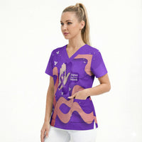 Lupus Awareness Scrub Top Her Fight Is My Fight - Purple Ribbon Butterfly Wave Style
