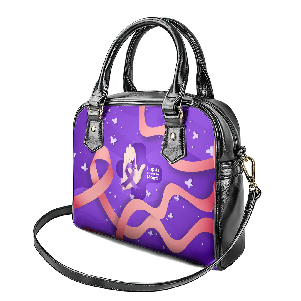 Lupus Awareness Shoulder Handbag Her Fight Is My Fight - Purple Ribbon Butterfly Wave Style