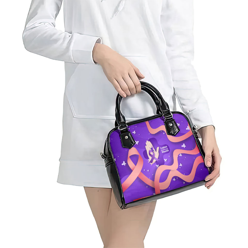 Lupus Awareness Shoulder Handbag Her Fight Is My Fight - Purple Ribbon Butterfly Wave Style