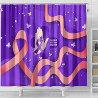 Lupus Awareness Shower Curtain Her Fight Is My Fight - Purple Ribbon Butterfly Wave Style