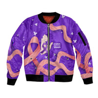 Lupus Awareness Sleeve Zip Bomber Jacket Her Fight Is My Fight - Purple Ribbon Butterfly Wave Style