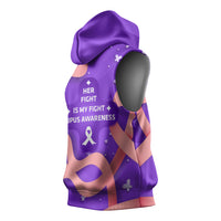 Lupus Awareness Sleeveless Hoodie Her Fight Is My Fight - Purple Ribbon Butterfly Wave Style